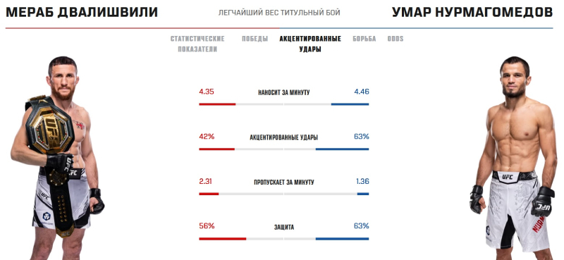 Статистика Двалишвили и Нурмагомедова в стойке