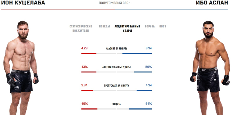 Статистика Куцелабы и Аслана в стойке