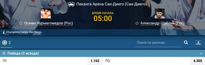 Коэффициенты пари на поединок Нурмагомедов — Шаблий
