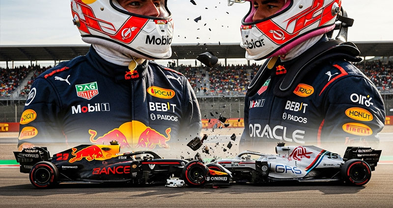 Возмутительный конец гонки: «Ред Булл» столкнулся с «Мерседес» на финише Гран-при Испании.