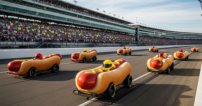 Гонки сосисок на Вини-500 в Индианаполисе.