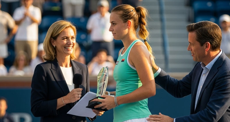 Елена Рыбакина отстранила руку представителя спонсора во время церемонии в Индиан-Уэллсе — момент попал на видео